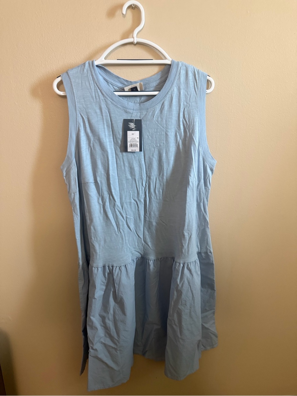 Light Blue Sleeveless Ruffle Hem Dress